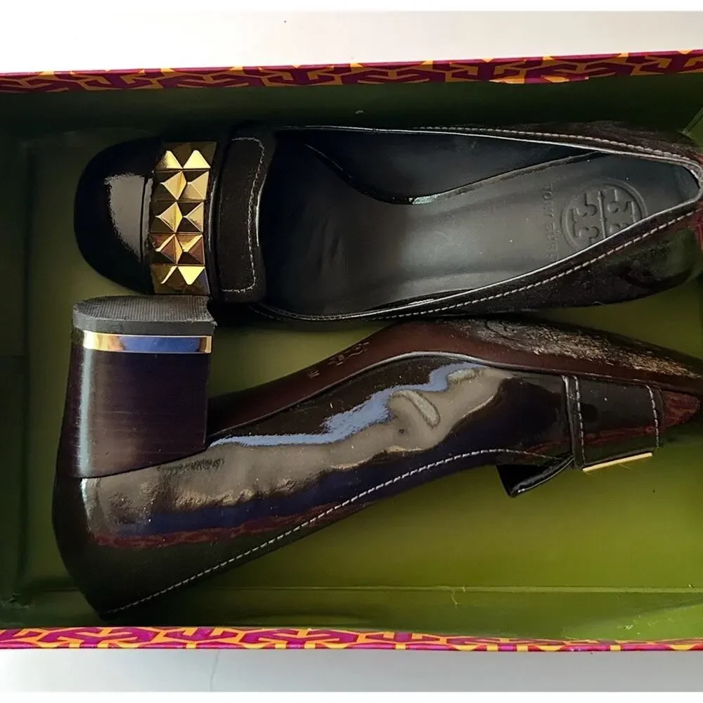 Tory Burch Two Inch Heels Dark Brow Parent‎ Leather Size 8.5 Retails $325